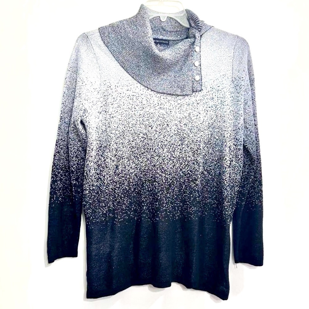 Adrienne Viattadini Chic Metallic Gradient Sweater with Button Detail